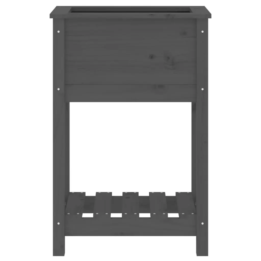 Wooden Planter Raised Garden Flower Box with Shelf Grey Solid Pine 54 x 34.5 x 81 cm