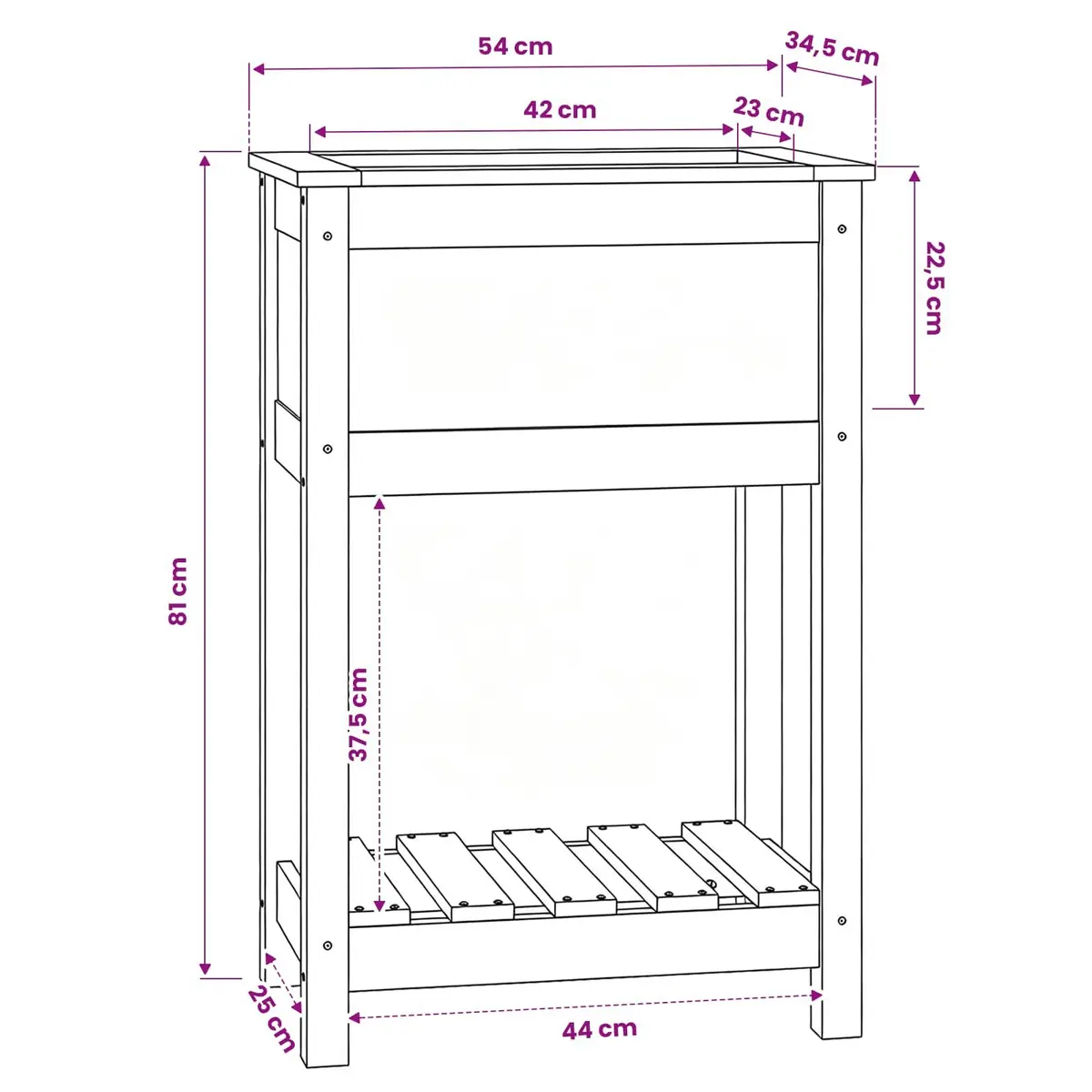 Wooden Planter Raised Garden Flower Box with Shelf Grey Solid Pine 54 x 34.5 x 81 cm