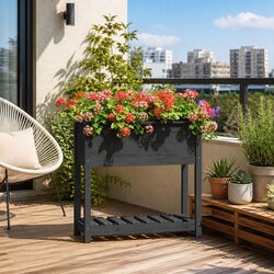 Reliable Grey Wooden Planter with Storage Shelf