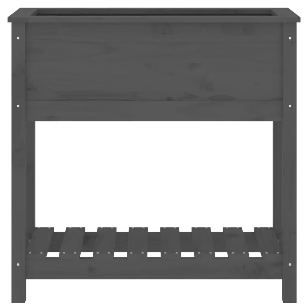 Wooden Garden Planter Raised Bed Flower Box with Shelf Storage Grey Solid Pine 82.5 x 34.5 x 81 cm