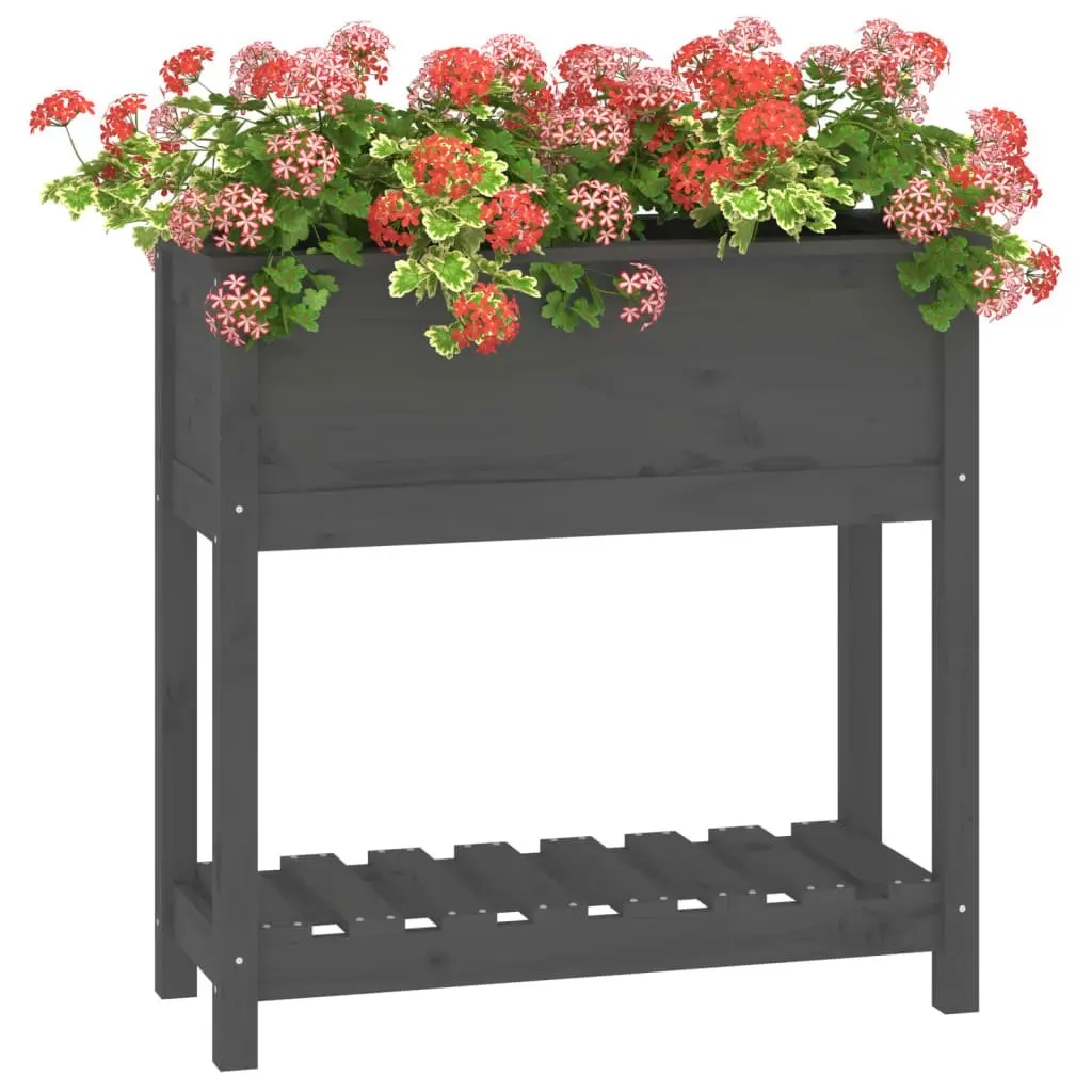 Wooden Garden Planter Raised Bed Flower Box with Shelf Storage Grey Solid Pine 82.5 x 34.5 x 81 cm
