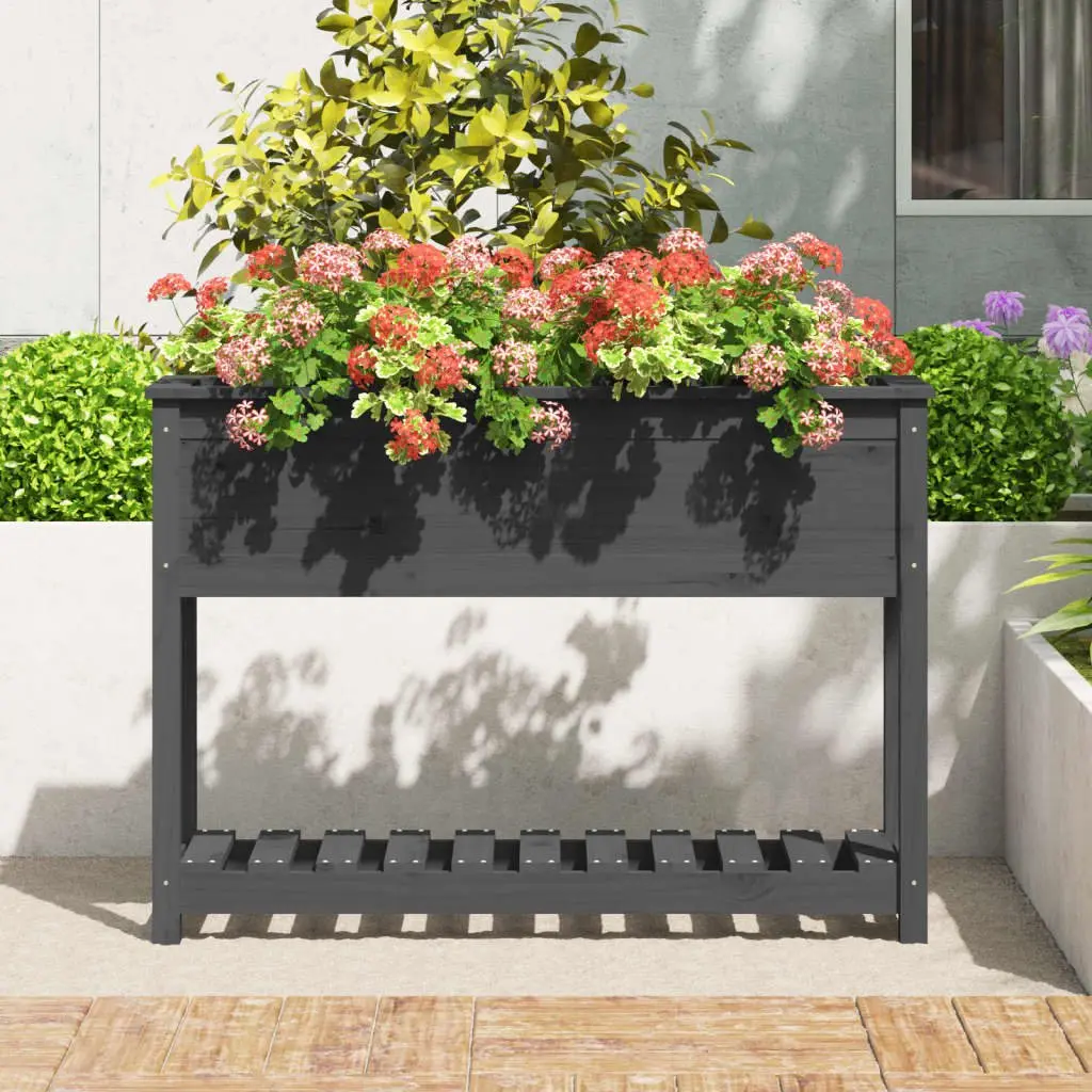 Wooden Garden Planter Raised Flower Bed Pot with Shelf Storage Grey 111.5 x 34.5 x 81 cm