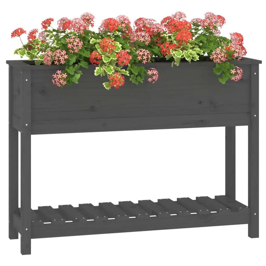 Wooden Garden Planter Raised Flower Bed Pot with Shelf Storage Grey 111.5 x 34.5 x 81 cm
