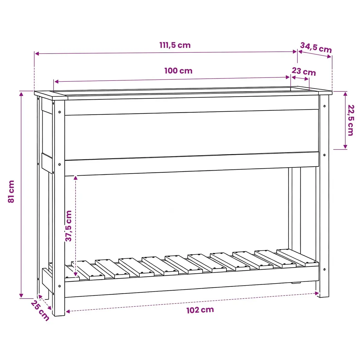 Wooden Garden Planter Raised Flower Bed Pot with Shelf Storage Grey 111.5 x 34.5 x 81 cm