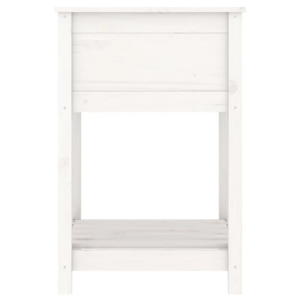 Raised Garden Planter White Solid Pine Wood 54x54x81cm with Shelf for Flowers and Vegetables
