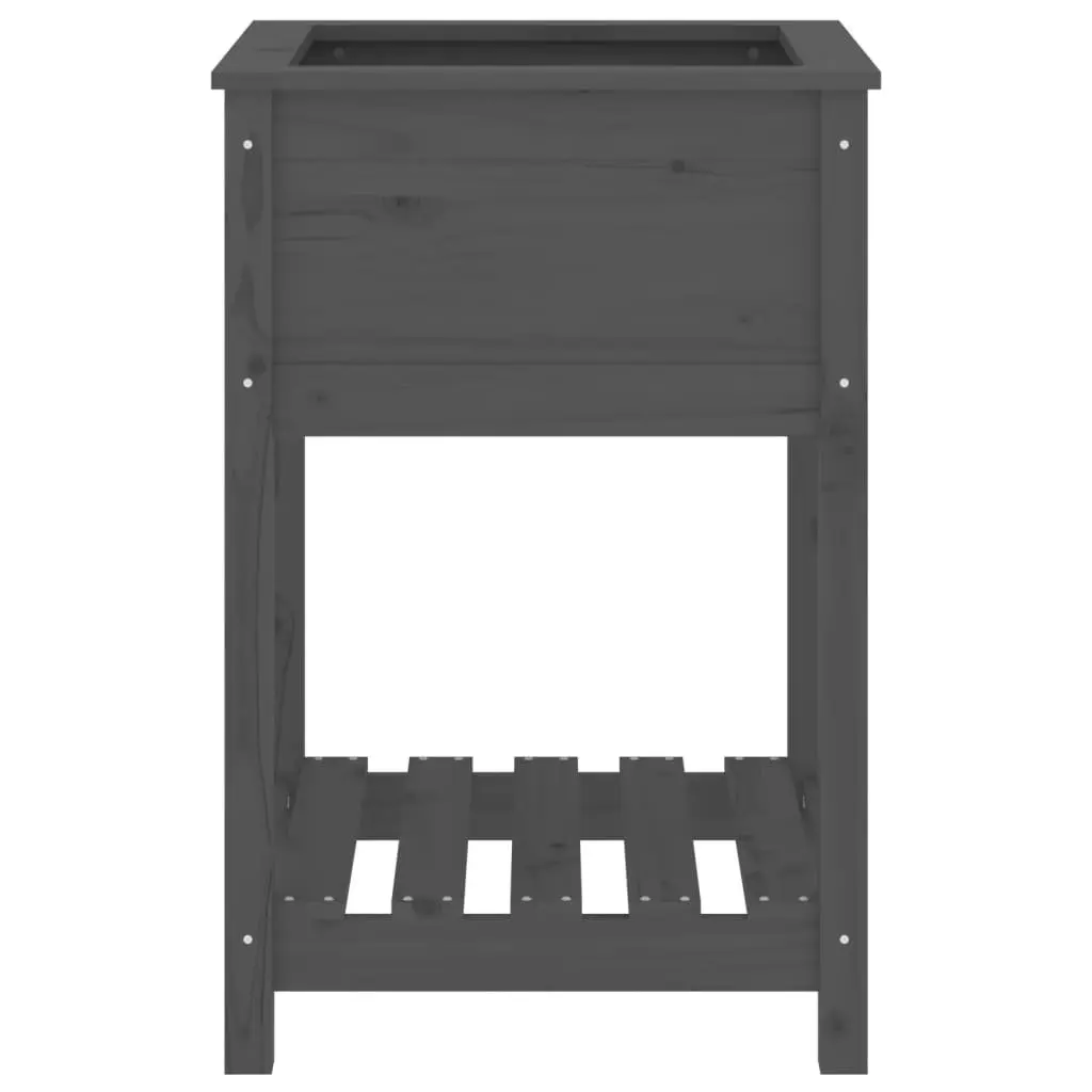 Grey Solid Pine Raised Bed Planter with Shelf for Garden Flower Pots 54x54x81cm