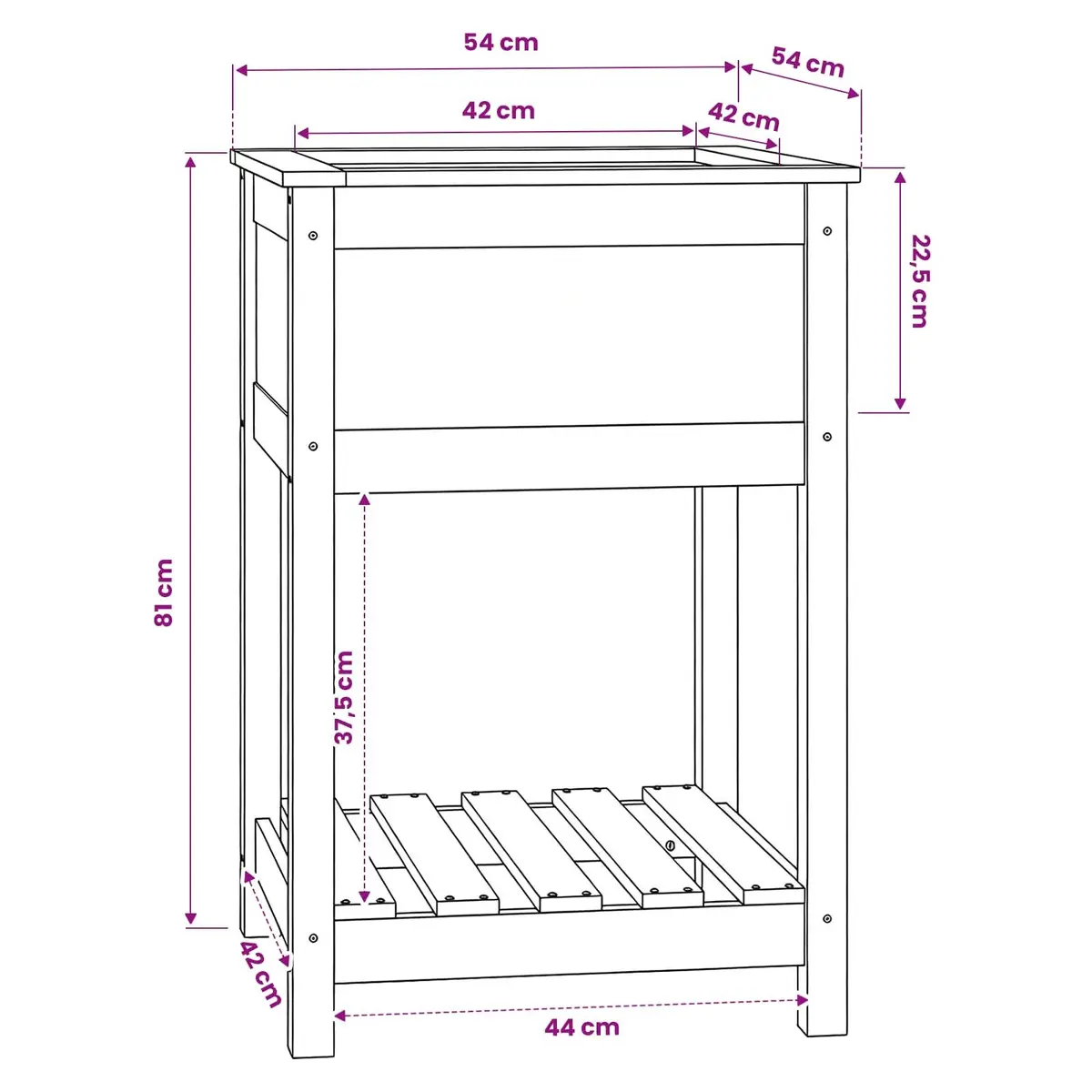 Grey Solid Pine Raised Bed Planter with Shelf for Garden Flower Pots 54x54x81cm