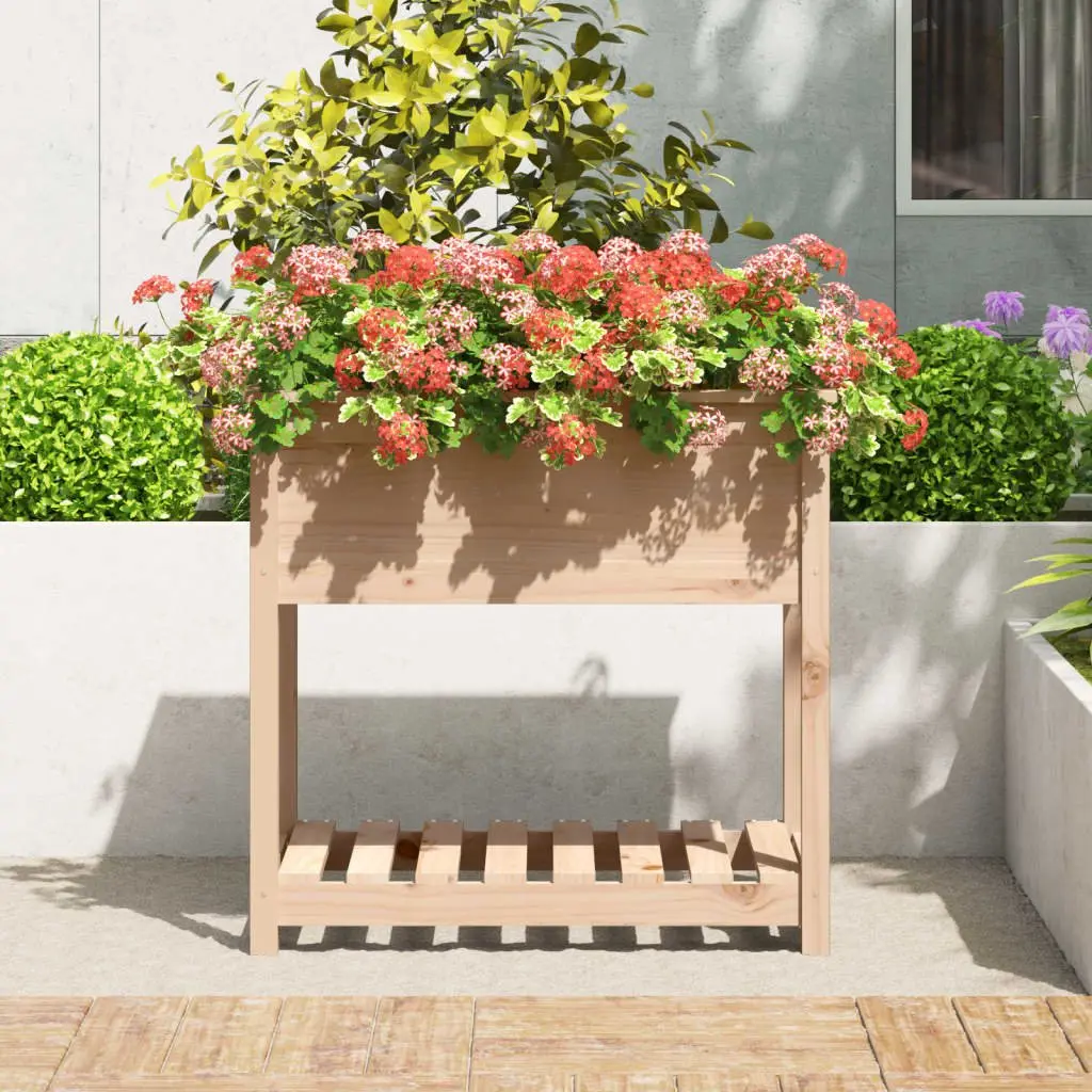 Raised Wooden Planter with Shelf for Growing Vegetables Herbs Flowers 82.5x54x81 cm Brown