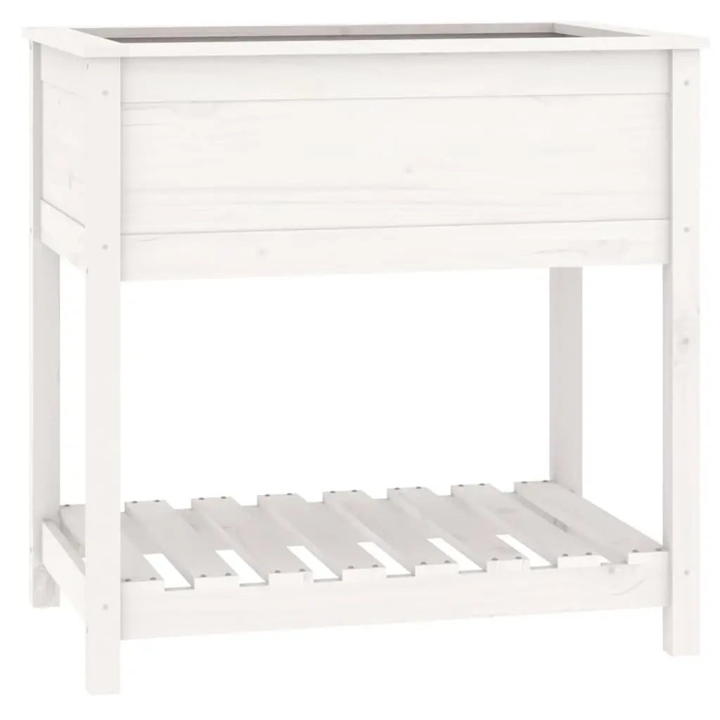 Wooden Planter Raised Bed Flower Box with Shelf 82.5 x 54 x 81 cm White