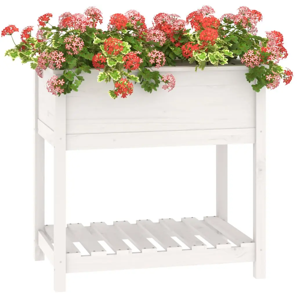 Wooden Planter Raised Bed Flower Box with Shelf 82.5 x 54 x 81 cm White