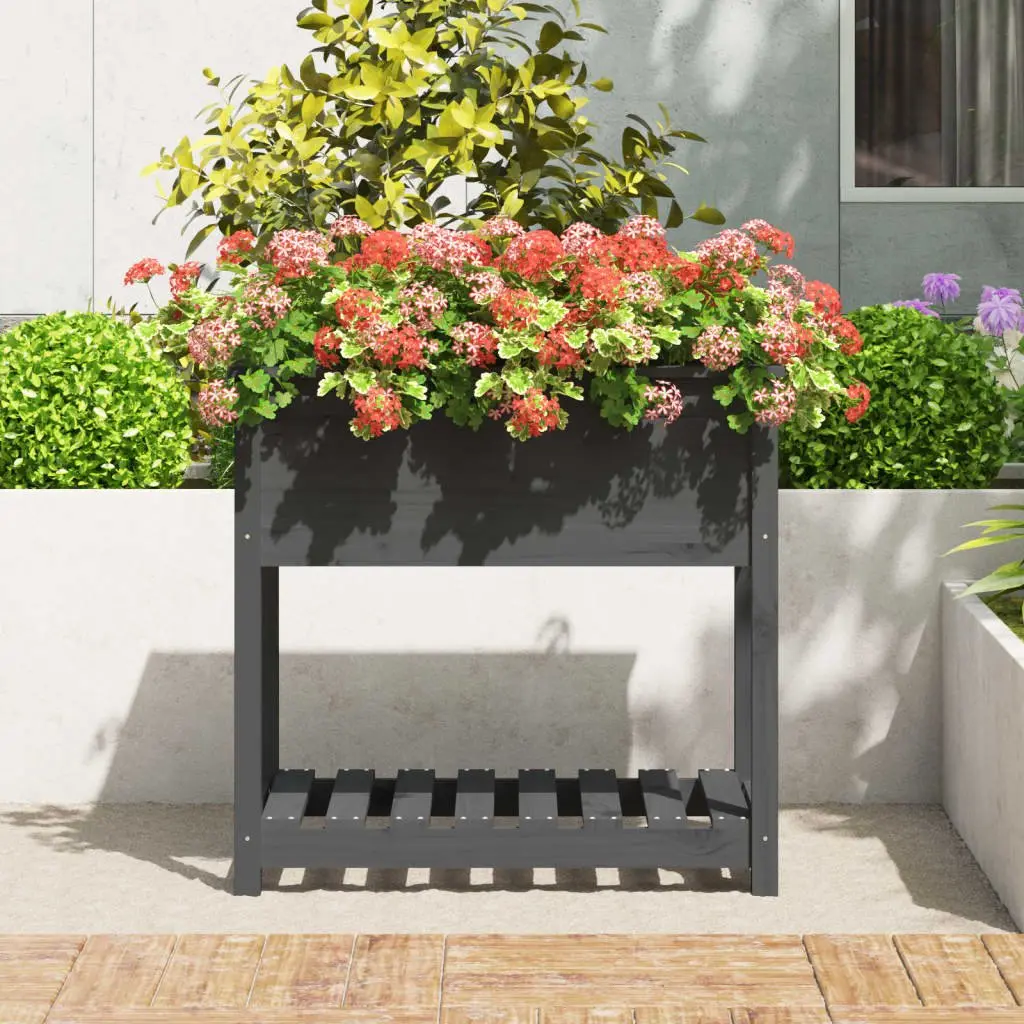 Wooden Planter Box Raised Herb Vegetable Pot with Shelf Grey 82.5 x 54 x 81 cm