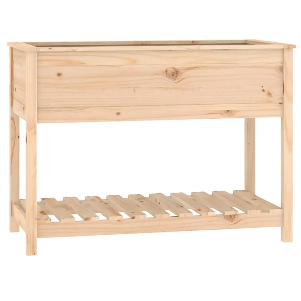Wooden Planter Raised Bed Garden Pot with Shelf Solid Pine Brown 111.5 x 54 x 81 cm