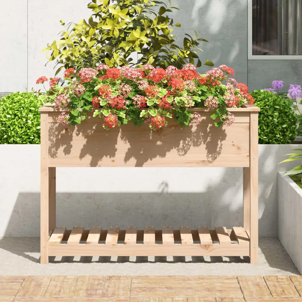 Wooden Planter Raised Bed Garden Pot with Shelf Solid Pine Brown 111.5 x 54 x 81 cm