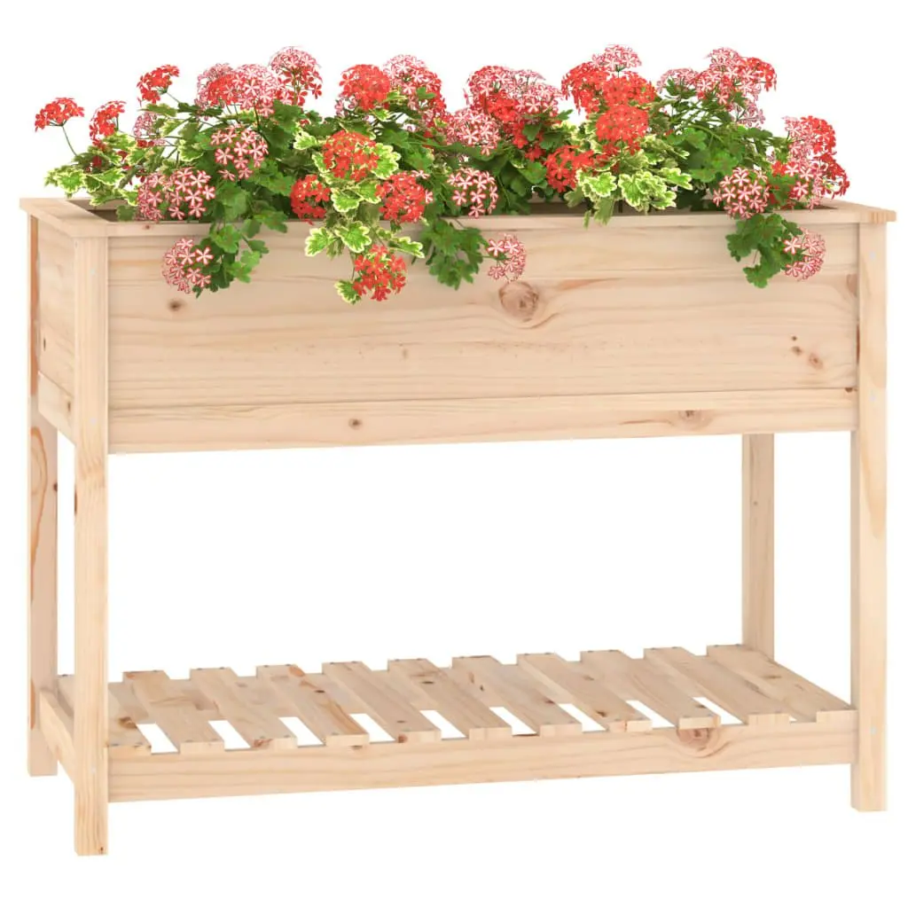 Wooden Planter Raised Bed Garden Pot with Shelf Solid Pine Brown 111.5 x 54 x 81 cm