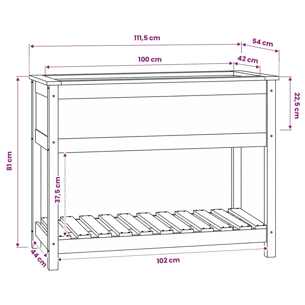 Wooden Planter Raised Bed Garden Pot with Shelf Solid Pine Brown 111.5 x 54 x 81 cm