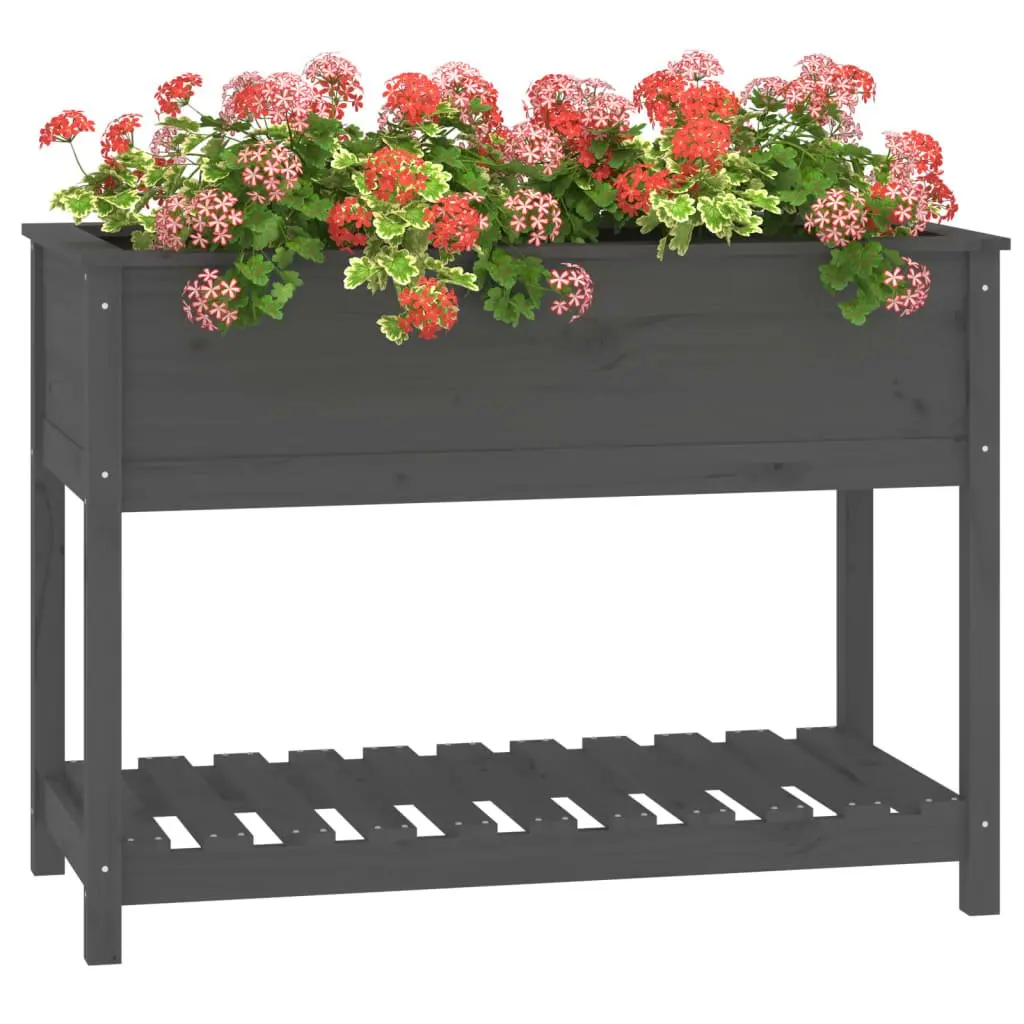 Wooden Garden Planter Raised Flower Box with Shelf Storage Grey 111.5cm W x 54cm D x 81cm H