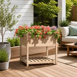 Practical Wooden Planter with Integrated Shelf 82.5x82.5x81 cm