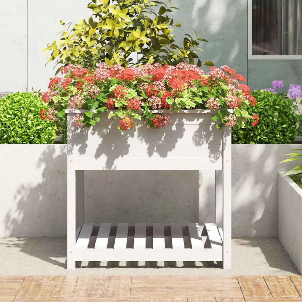 Wooden Planter Raised Garden Flower Box 82.5cm White Solid Pine Wood