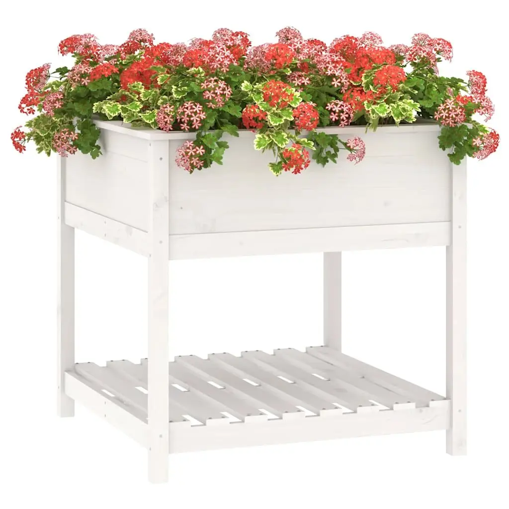 Wooden Planter Raised Garden Flower Box 82.5cm White Solid Pine Wood
