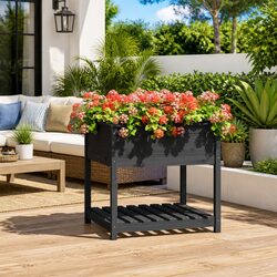 Reliable Grey Wooden Garden Planter with Shelf Design