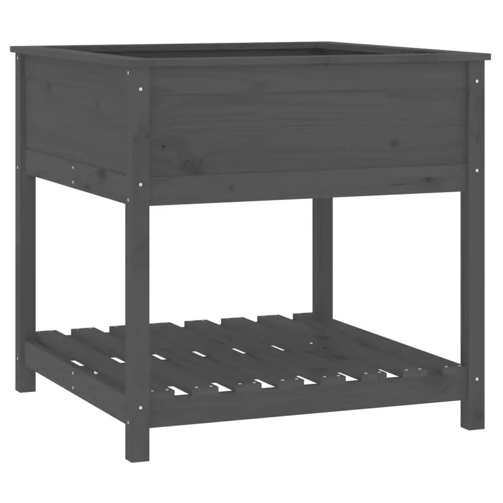 Wooden Planter Grey Raised Flower Box with Shelf 82.5 x 82.5 x 81 cm