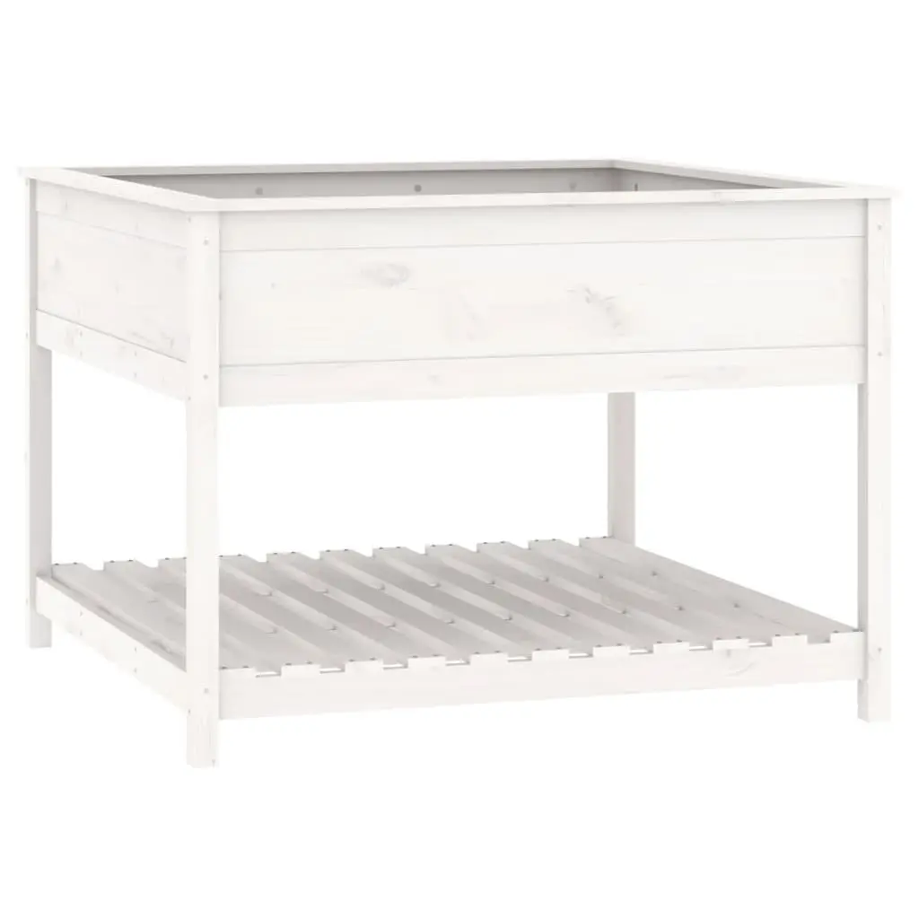 Wooden Planter Raised Garden Flower Box with Shelf 111.5 x 111.5 x 81 cm White