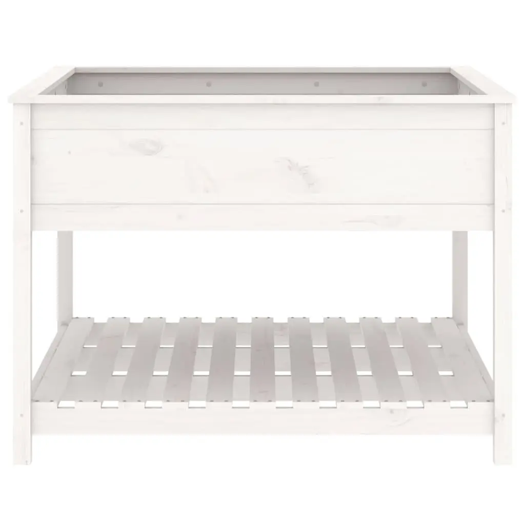Wooden Planter Raised Garden Flower Box with Shelf 111.5 x 111.5 x 81 cm White