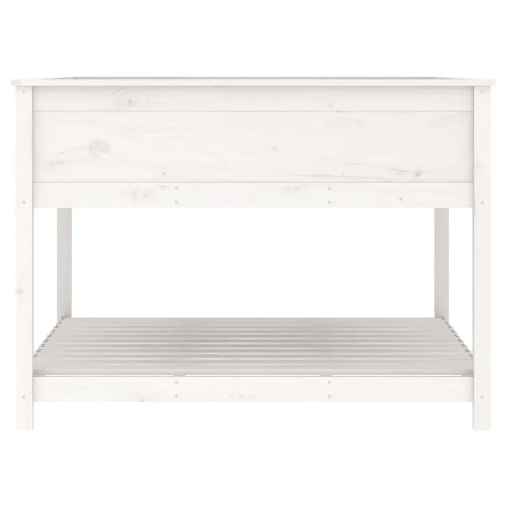 Wooden Planter Raised Garden Flower Box with Shelf 111.5 x 111.5 x 81 cm White