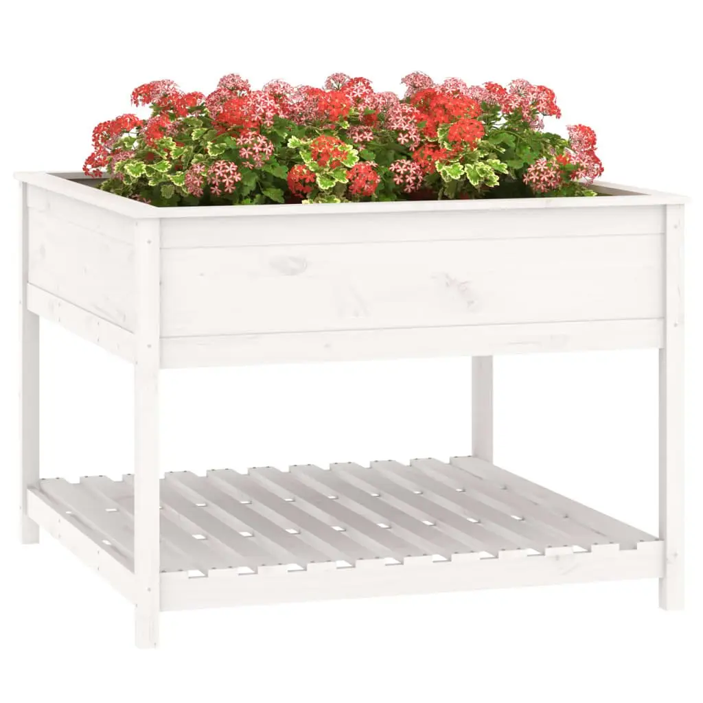 Wooden Planter Raised Garden Flower Box with Shelf 111.5 x 111.5 x 81 cm White