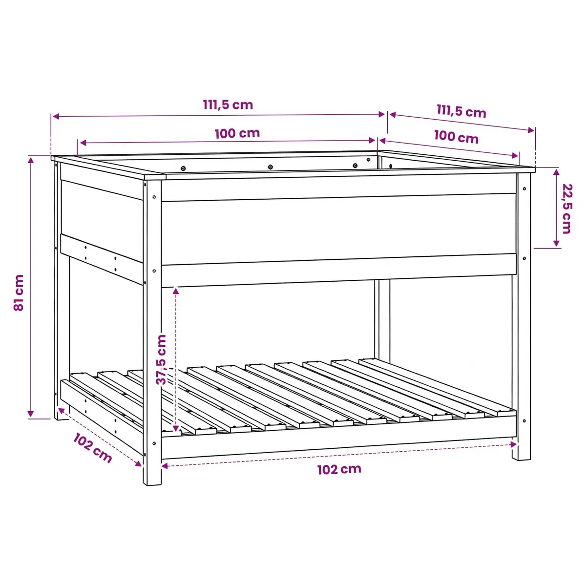 Wooden Planter Raised Garden Flower Box with Shelf 111.5 x 111.5 x 81 cm White