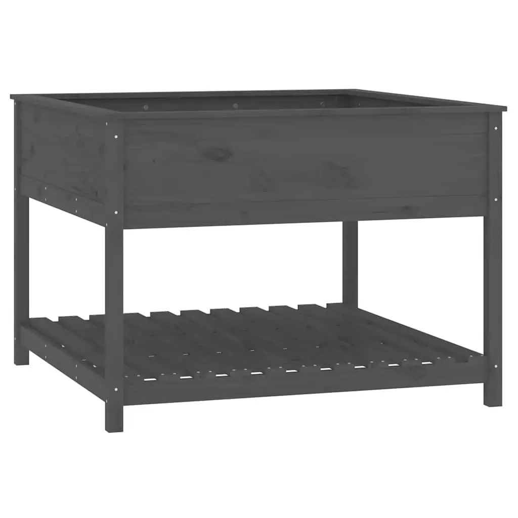 Wooden Planter Raised Flower Box with Shelf Storage Grey 1115 x 1115 x 810 mm