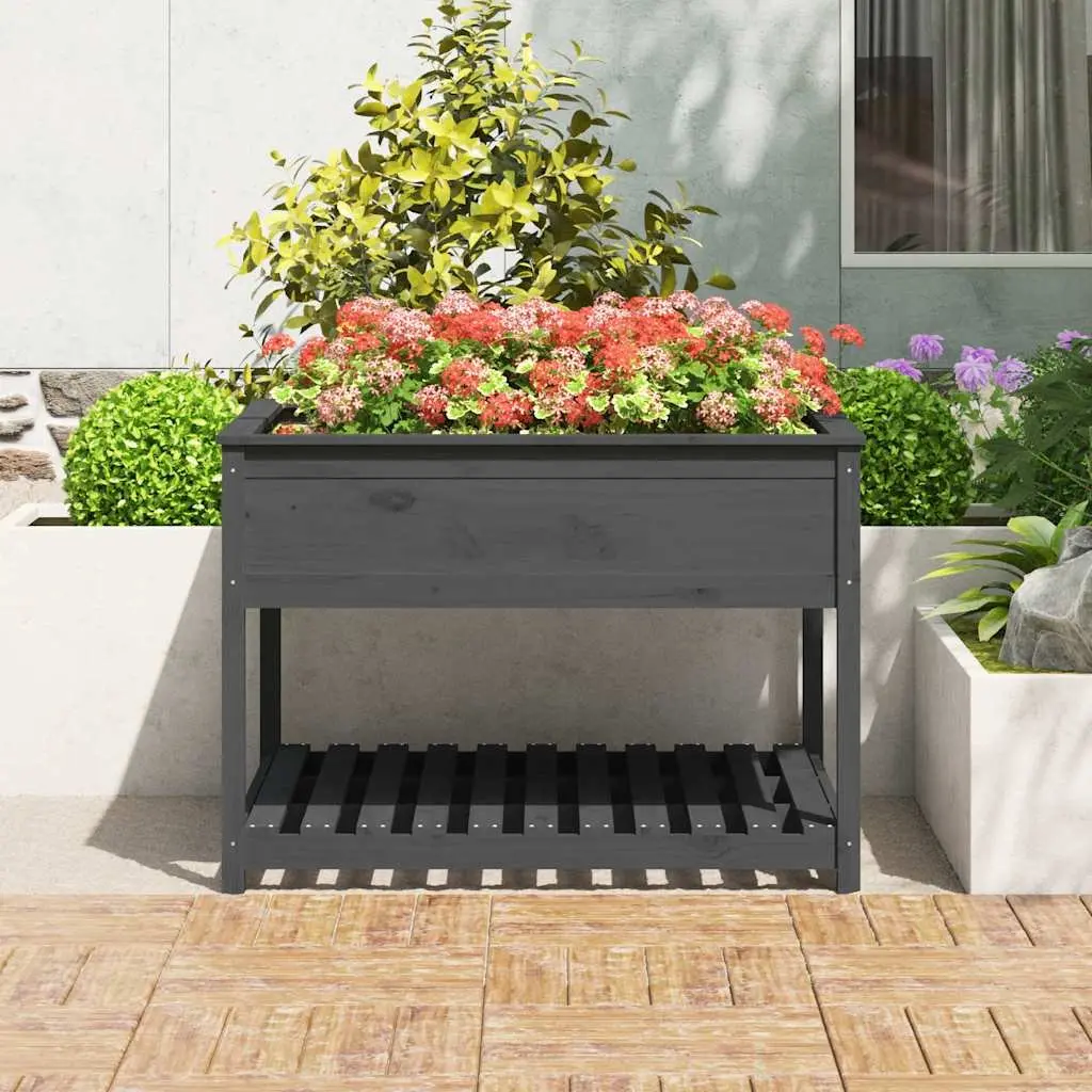 Wooden Planter Raised Flower Box with Shelf Storage Grey 1115 x 1115 x 810 mm