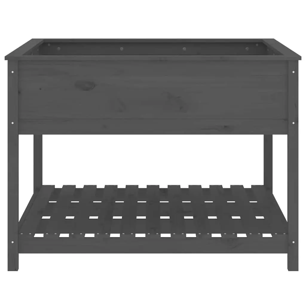 Wooden Planter Raised Flower Box with Shelf Storage Grey 1115 x 1115 x 810 mm