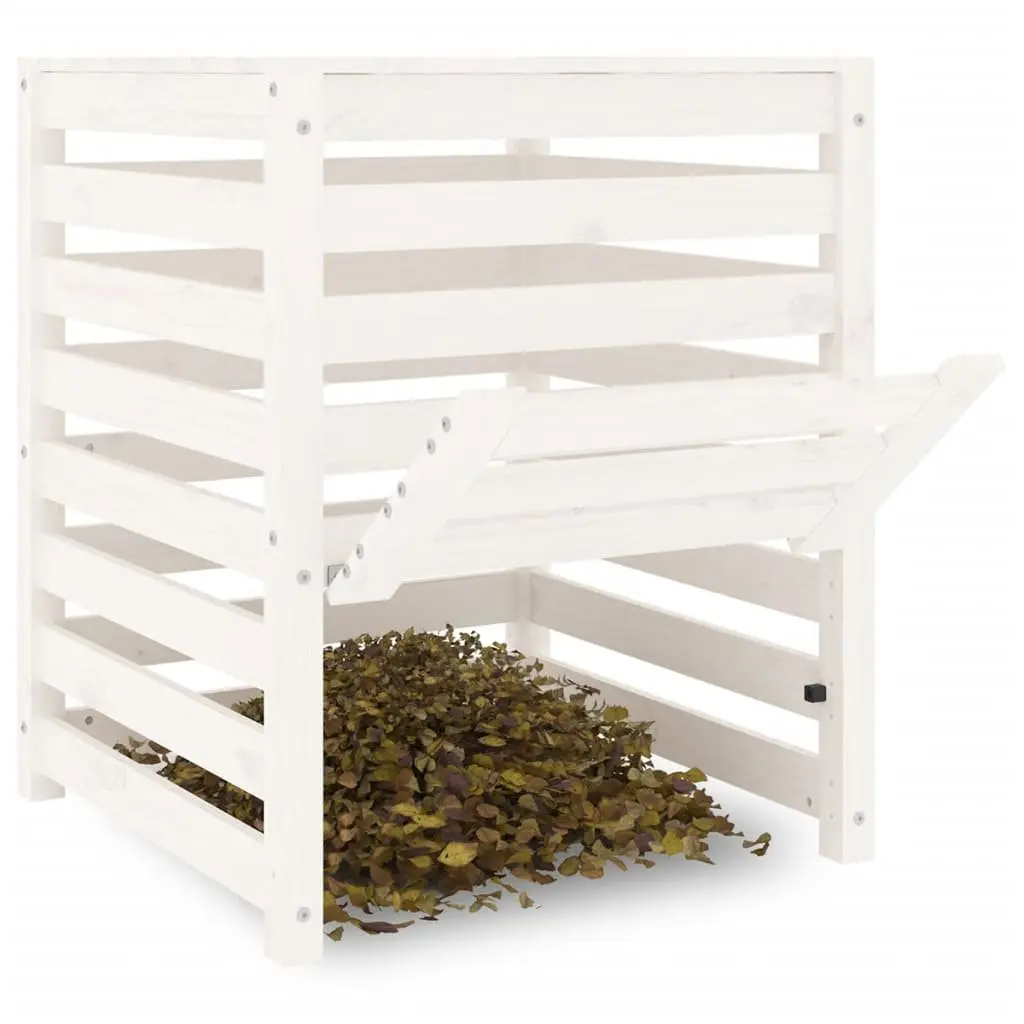 Solid Wood Pine Composter White 63.5x63.5x77.5 cm Garden Waste Bin Composting