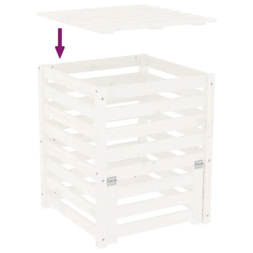 Solid Wood Pine Composter White 63.5x63.5x77.5 cm Garden Waste Bin Composting