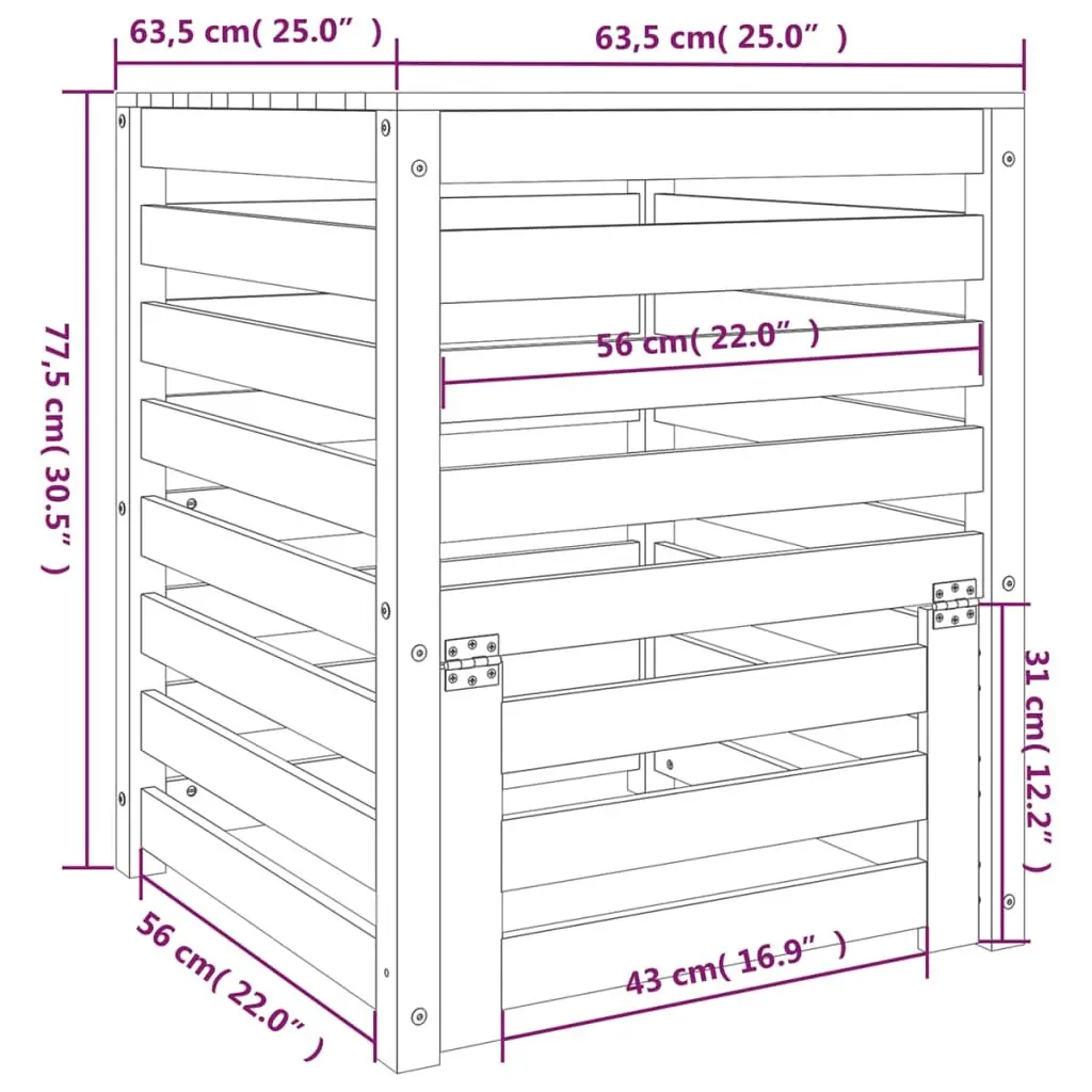 Solid Wood Pine Composter White 63.5x63.5x77.5 cm Garden Waste Bin Composting