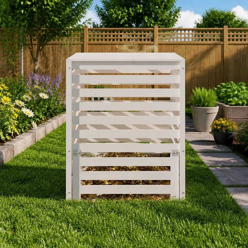 Wooden Composter Bin Garden Waste Recycling 82.5x82.5x99.5cm White Solid Pine