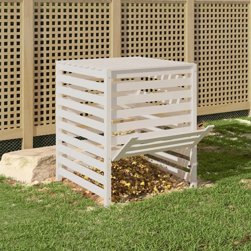 Wooden Composter Bin Garden Waste Recycling 82.5x82.5x99.5cm White Solid Pine