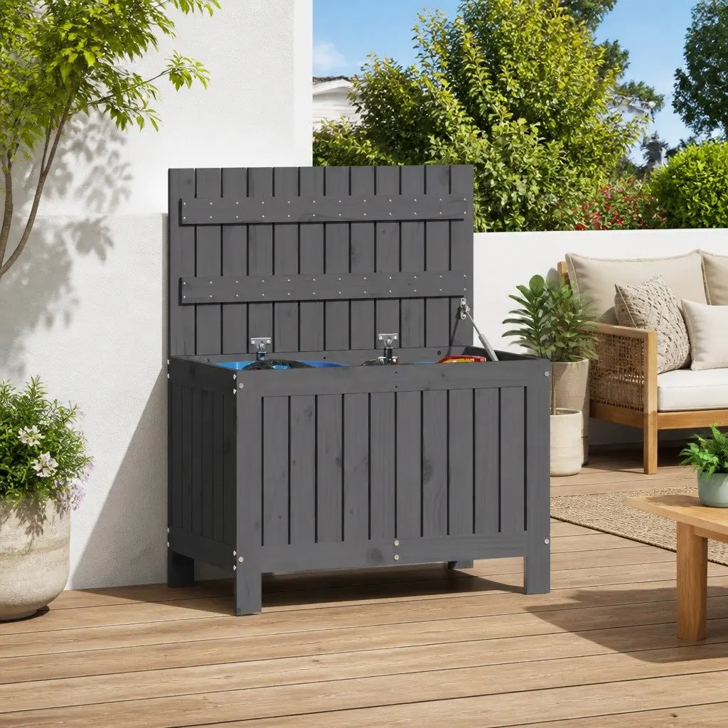 Garden Storage Box Grey Outdoor Wooden Container Solid Pine Wood Bench Seat