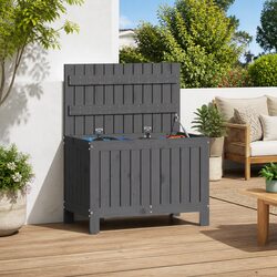 Garden Storage Box Grey Outdoor Wooden Container Solid Pine Wood Bench Seat