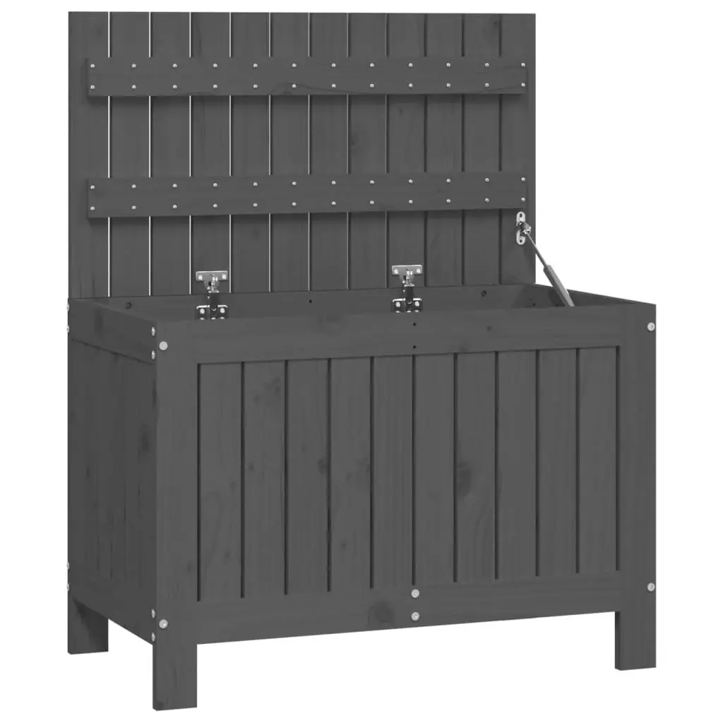 Garden Storage Box Grey Outdoor Wooden Container Solid Pine Wood Bench Seat