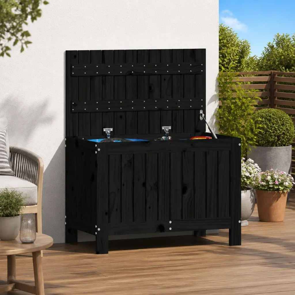 Garden Storage Box Black Outdoor Furniture Solid Wood Pine Deck Box with Lid