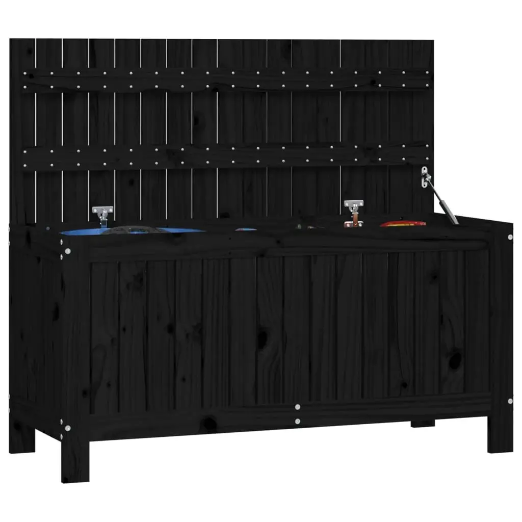 Garden Storage Box Solid Pine Wood Outdoor Furniture 108x42.5x54cm Black