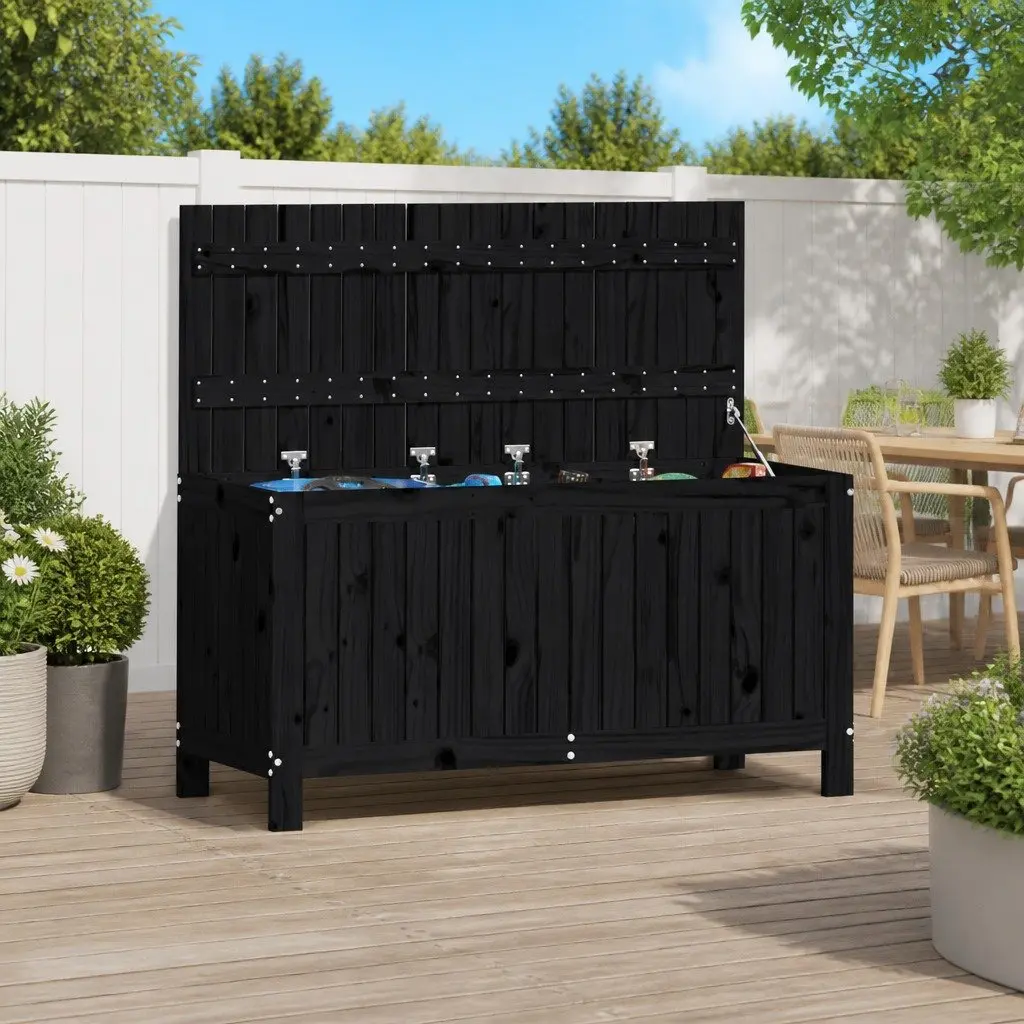 Garden Storage Box Outdoor Tool Organizer Black Wooden 115 x 49 x 60 cm