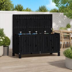 Garden Storage Box Black Wooden Outdoor Deck Tool Organizer with Hydraulic Lid