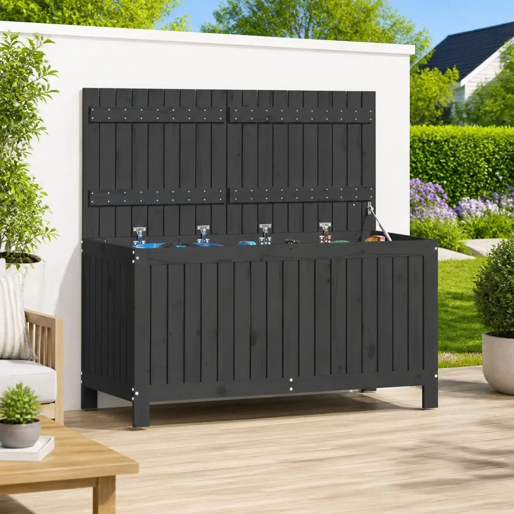 Garden Storage Box Outdoor Solid Pine Wood Grey 121 x 55 x 64 cm