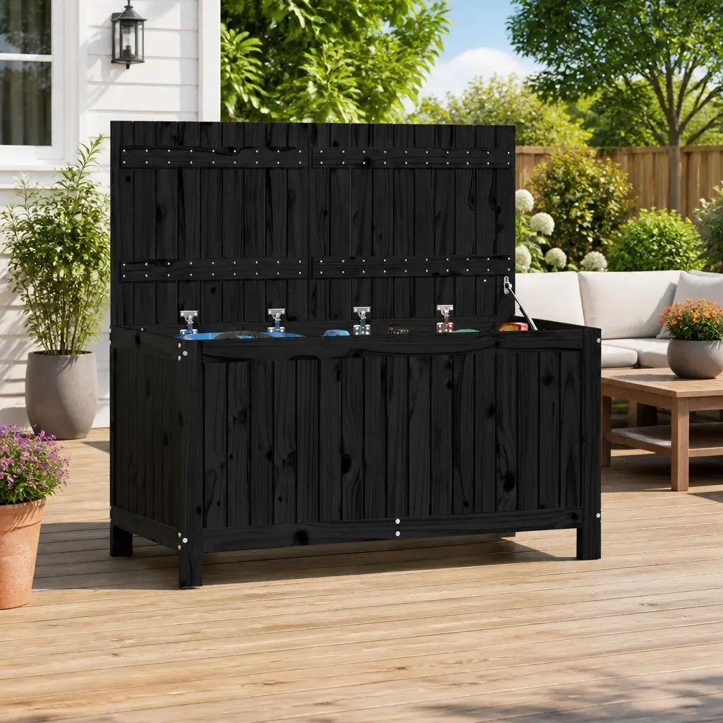 Garden Storage Box Outdoor Wooden Black 121 x 55 x 64 cm