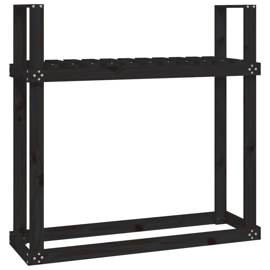 Firewood Rack Black Log Storage Holder Stand Solid Pine Wood 110x35x108.5 cm