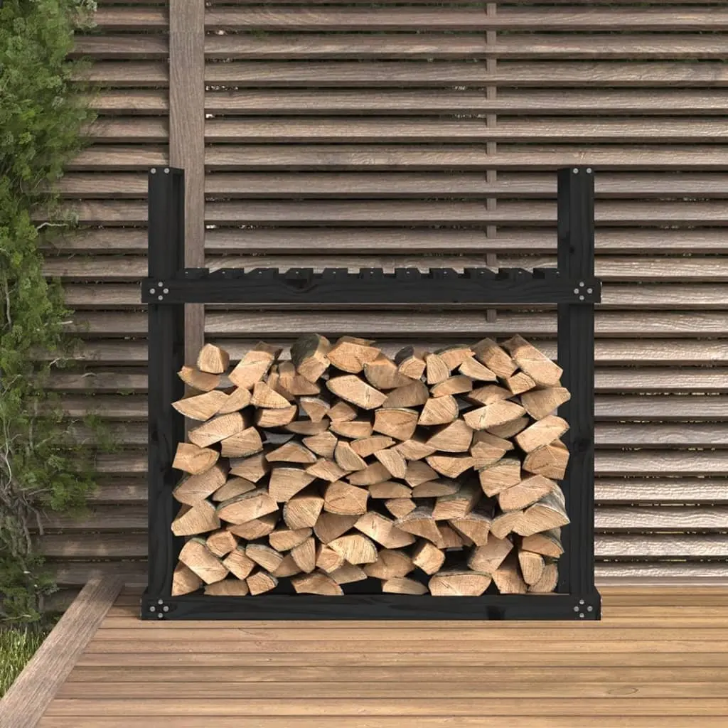 Firewood Rack Black Log Storage Holder Stand Solid Pine Wood 110x35x108.5 cm