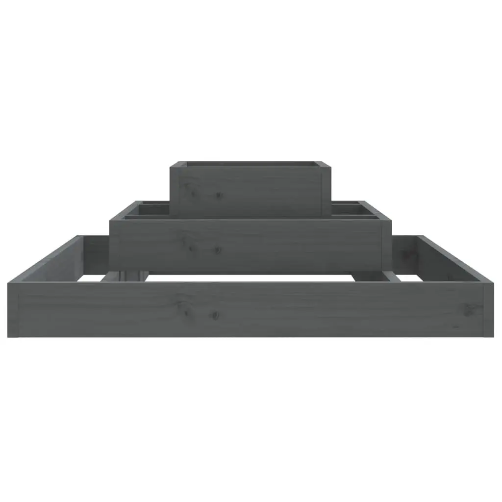 Wooden Planter Box 80x80x27 cm Grey 3-Tier Raised Garden Flower Pot